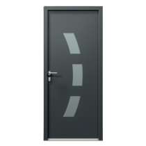 Porte d'entrée PVC gris 7016 1 vantail sur mesure avec 3 parties vitrées