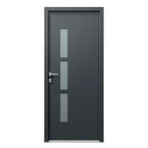 Porte d'entrée PVC gris 7016 1 vantail sur mesure avec 3 parties vitrées d'un coté