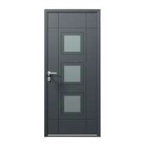 Porte d'entrée ALU gris 7016 1 vantail sur mesure avec 3 parties vitrées type hublot