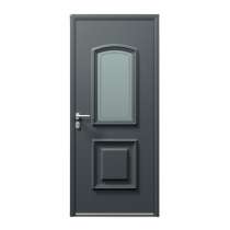 Porte d'entrée ALU gris 7016 1 vantail sur mesure avec moulures et partie vitrée