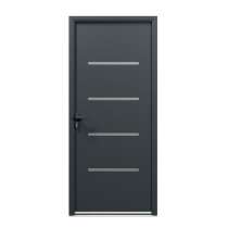 Porte d'entrée acier 1 vantail sur mesure gris 7016 avec 4 profils de décor