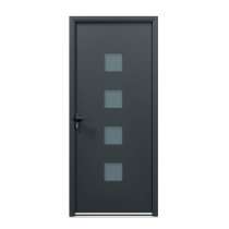 Porte d'entrée acier 1 vantail sur mesure gris 7016 avec 4 parties vitrées