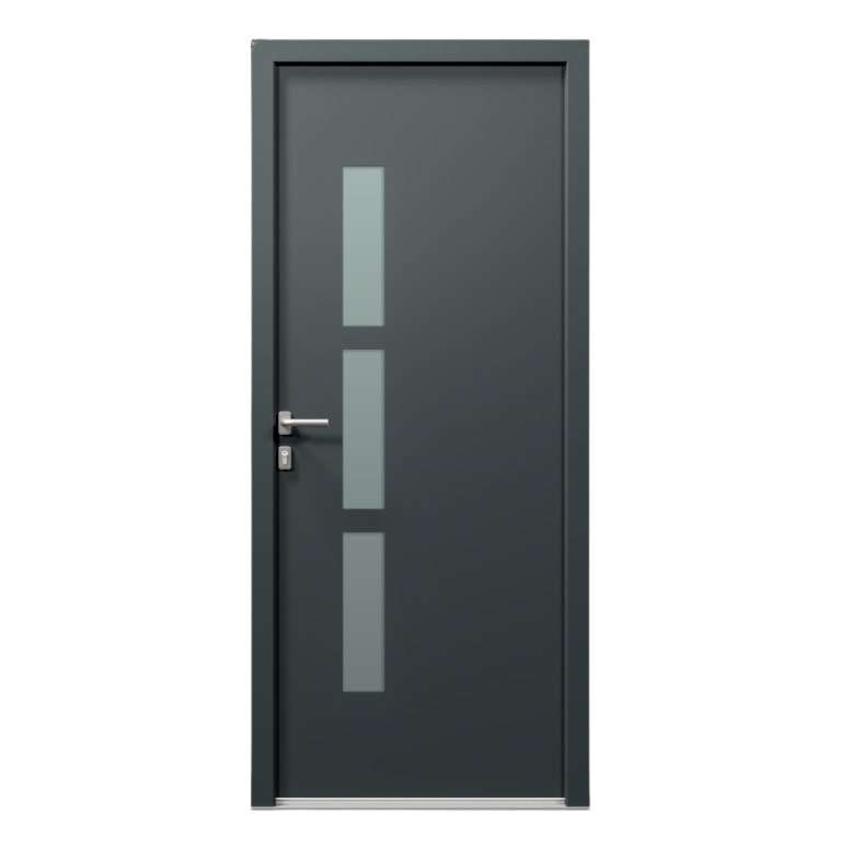 Porte d'entrée PVC gris 7016 1 vantail sur mesure avec 3 parties vitrées d'un coté
