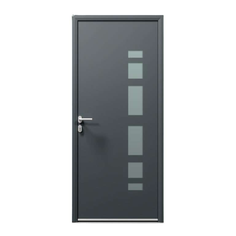 Porte d'entrée ALU gris 7016 1 vantail sur mesure avec plusieurs parties vitrées