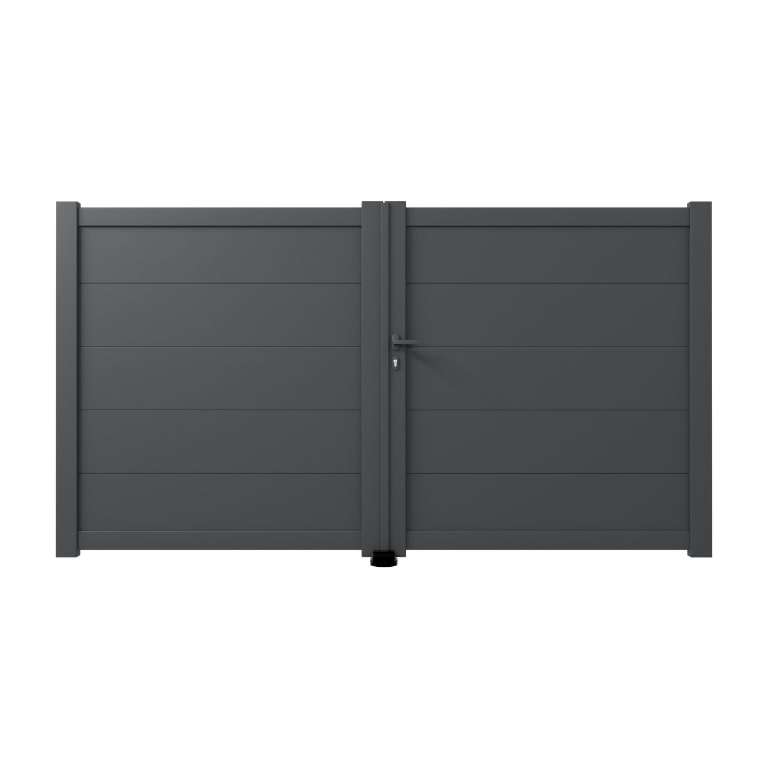Portail aluminium battant sur mesure gris 7016 avec lames de 20cm