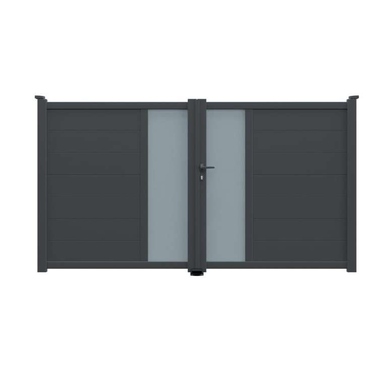 Portillon aluminium sur mesure gris 7016 avec lames de 20cm et profils de décors