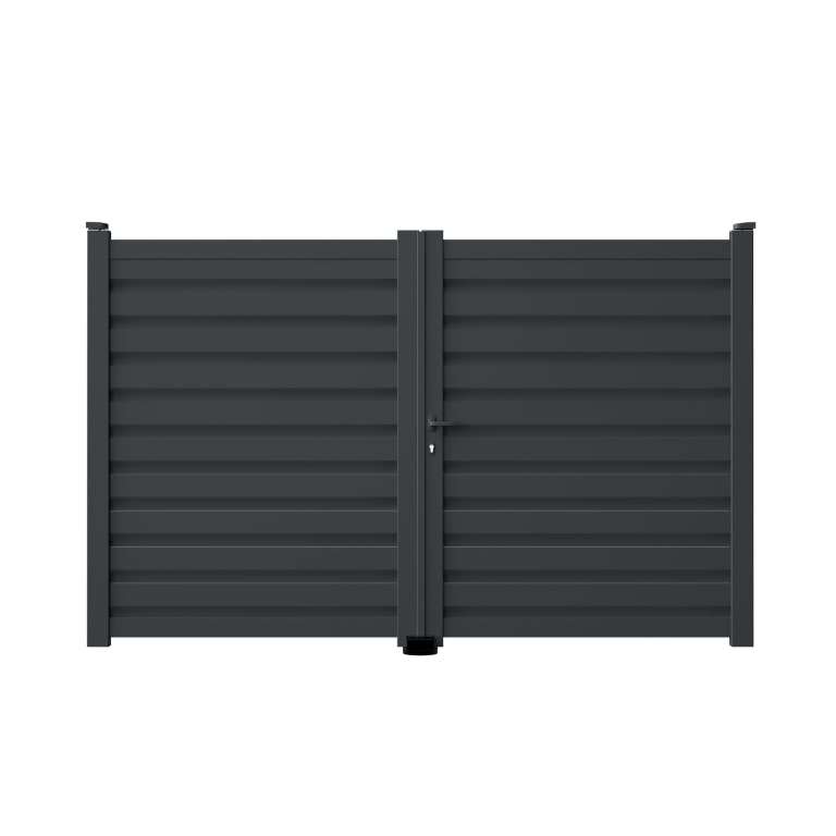 Portillon aluminium sur mesure gris 7016 avec lames ventilées de 14cm