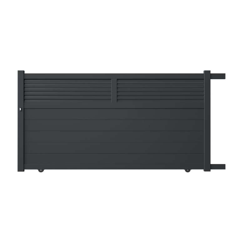 Portail coulissant aluminium sur mesure gris 7016 avec lames de 10cm