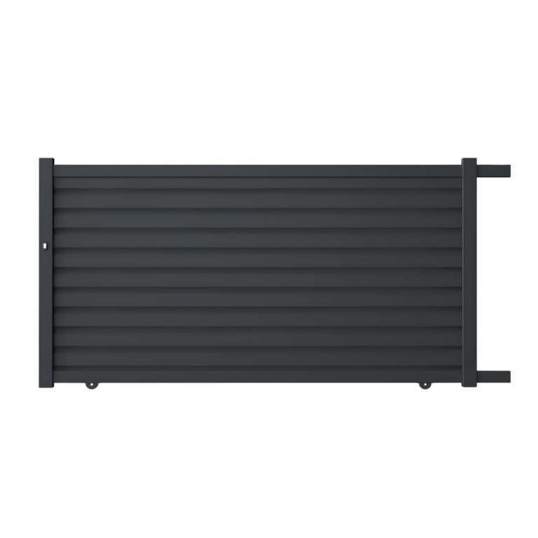 Portail coulissant aluminium sur mesure gris 7016 avec lames ventilées de 14cm