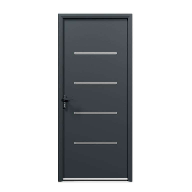 Porte d'entrée acier 1 vantail sur mesure gris 7016 avec 4 profils de décor