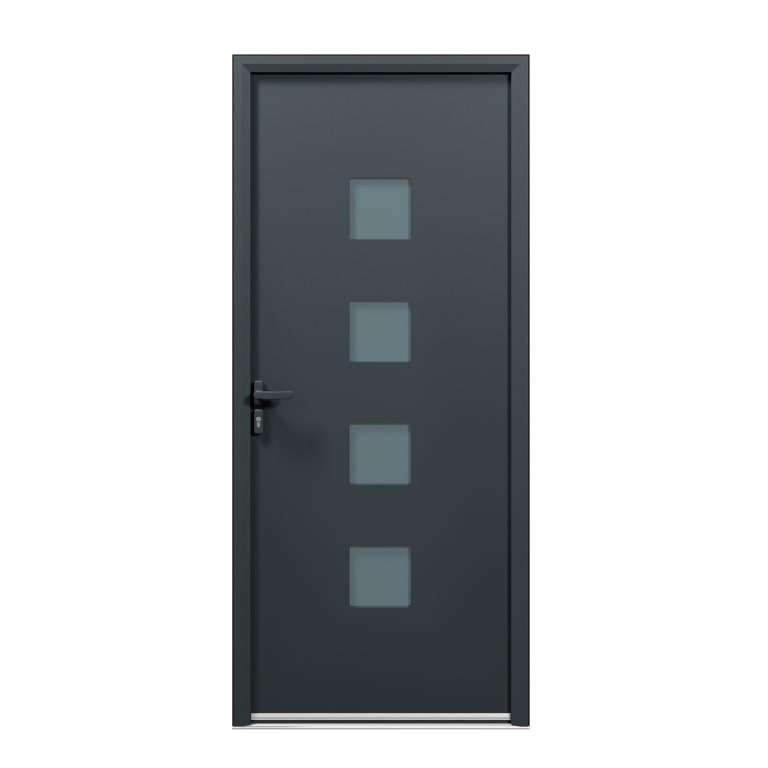 Porte d'entrée acier 1 vantail sur mesure gris 7016 avec 4 parties vitrées