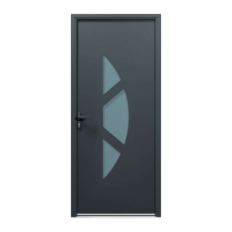 Porte d'entrée acier 1 vantail sur mesure gris 7016 avec 3 parties vitrées au centre